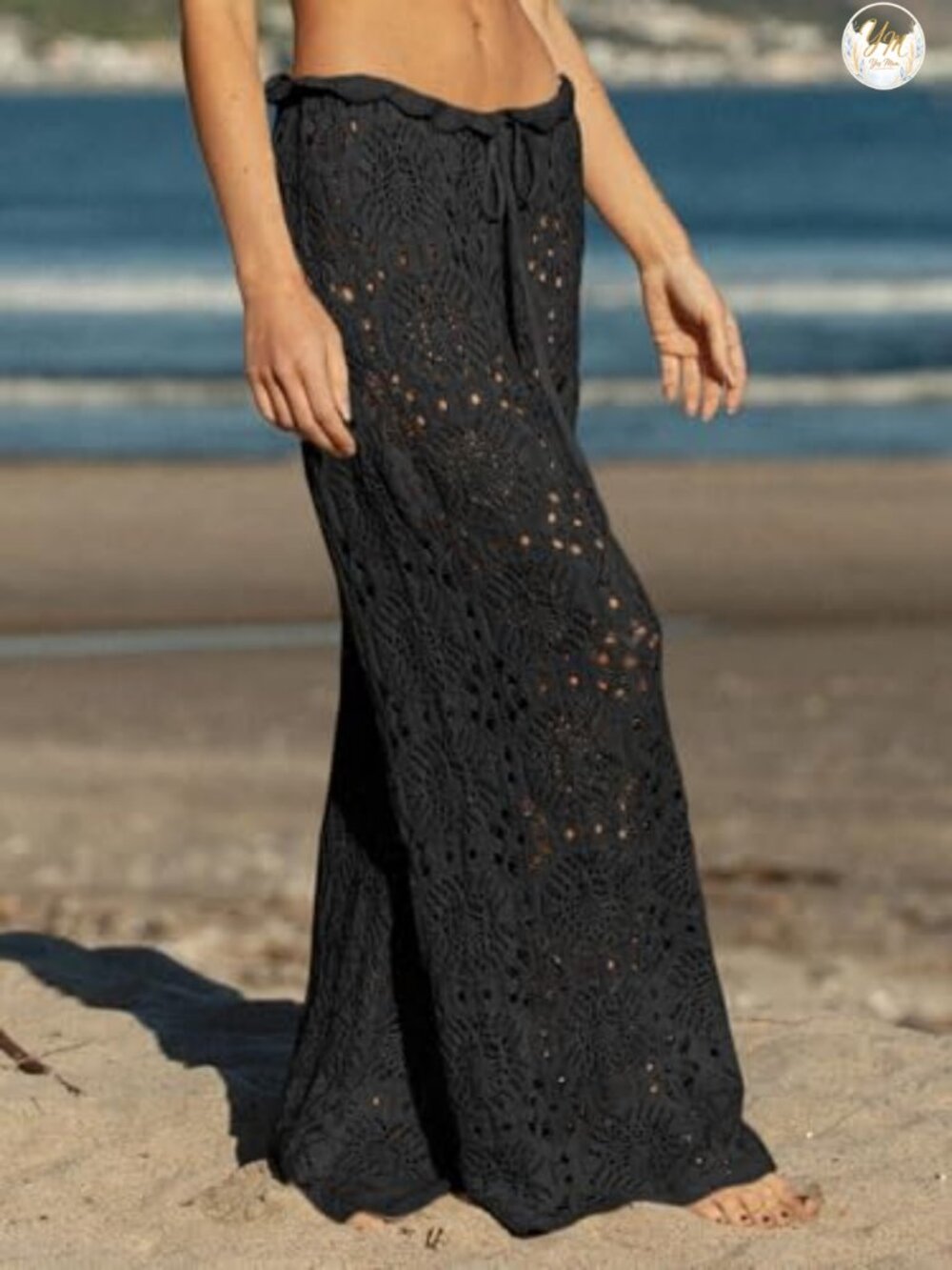 Womens Crochet Swim Coverup Pants High Waisted Sheer Beach Pants - Picture 3 of 6